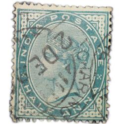 Postal Stamp of Victoria 1/2 Anna - Dull Green Colour - Used as per Image.