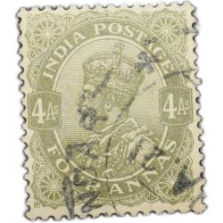 Postal Stamp of George V 4 Annas - Sage Green Colour - Ty.71 Stanely Gibbson - Used as per Image.