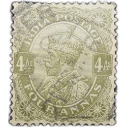 Postal Stamp of George V 4 Annas - Sage Green Colour - Ty.71 Stanely Gibbson - Used as per Image.
