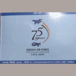 Rare Rare Rare Two Rs Indian Air Force Platinum Jublie Unc Coin Set 2007 Kolkata Texal