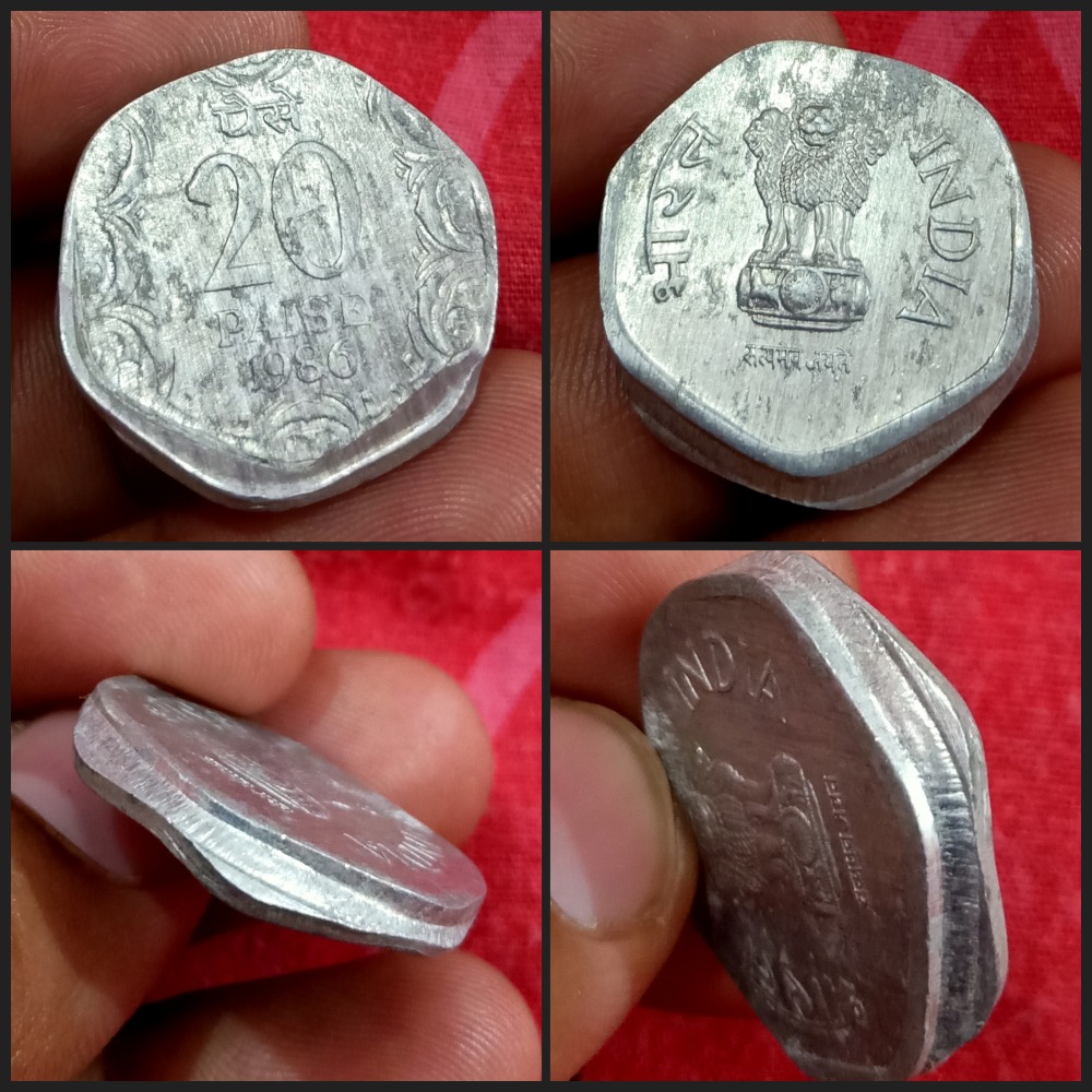 20 Paisa Aluminium 1986 Major DIE CAP Error **RARE** High Grade.