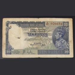 10 Rupees British India George Six note Governer J.B Taylor Rare note