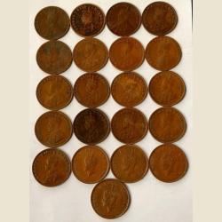 BRITISH INDIA 🇮🇳 Copper 1/4aana 21 DIFFERENT YEARS SET GEORGE V. & Vl YEARS DETAILS 1912/13/