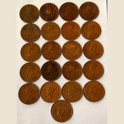 BRITISH INDIA 🇮🇳 Copper 1/4aana 21 DIFFERENT YEARS SET GEORGE V. & Vl