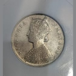 Alternative view of Half Rupee 1896 VICTORIA EMPRESS 11 O' CLOCK ROTATION *RARE* PCG GRADED