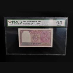 Extremely Rare 2 Rupee British Note Signed by C.D DESHMUKH PMCS GRADED 65 serial No D74 224279