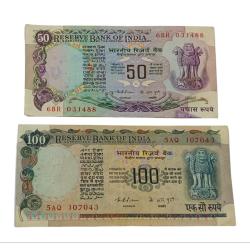 50Rs PARLIAMENT & 100Rs AGRICULTURE Same Signs K.R PURI Set 2 Notes **RARE** Collectable Grades.