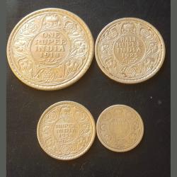 Alternative view of COLLECTION KING👑👑👑 GEORGE V 4 DIFFERENT fraction 1Rs, 1/2₹ ,1/4 & 2aana ORIGINAL GAUARAN