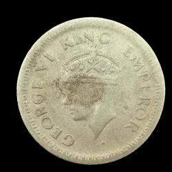 Alternative view of 1/4 Rupee 1945 Large 5 Rare Bombay Mint of George Vi King Emperor British India Coin #NH0563