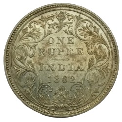 Rare One Rupee 1862 With 10 Dot Variety of Victoria Empress British India Silver Coin #NH0592