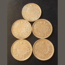 Alternative view of KING👑👑👑 GEORGE Vl 5 DIFFERENT YEARS 1/2 ruppee DATES DETAILS:- 1940/41/42/43/44 WEIGHT _6 G