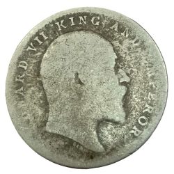 Alternative view of Extremely Rare Two Annas 1909 Calcutta Mint of Edward Vii British India Silver Coin #NH1063