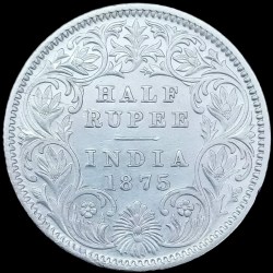 Super Duper Rare Half Rupee 1875 Calcutta Mint of Victoria Queen Top Grade in Extremely Fine Condition Coin