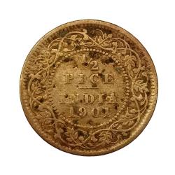 Extremely Rare 1/2 Pice 1901 Coin of Victoria Empress British India Coin #NH1266