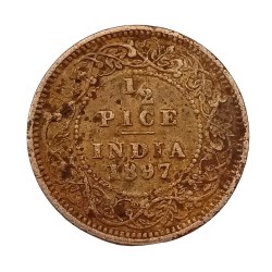 Extremely Rare 1/2 Pice 1897 Coin of Victoria Empress British India Coin #NH1268