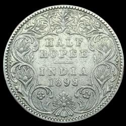 Extremely Rare Half Rupee 1898 Coin of Victoria Empress british India Silver Coin #NH1444