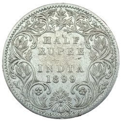 Extremely Rare Half Rupee 1899 Calcutta Mint of Victria Empress British India Silver Coin #NH1445