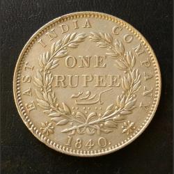 Alternative view of YEAR 1840 RUPEE CONTINUE LEGEND VICTORIA QUEEN EAST INDIA COMPANY EXCELLENT CONDITION. As