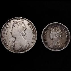 Alternative view of 1/4 and HALF RUPEE 1888 VICTORIA EMPRESS