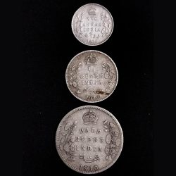 HALF,1/4 RUPEE AND TWO ANNA 1910 EDWARD VII KING *RARE SET*