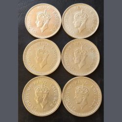 KING👑👑👑GEORGE Vl 6 DIFFERENT years YEARS- 1₹ COMPLETE SET DATES DETAILS:- 1940/41/42/43/4