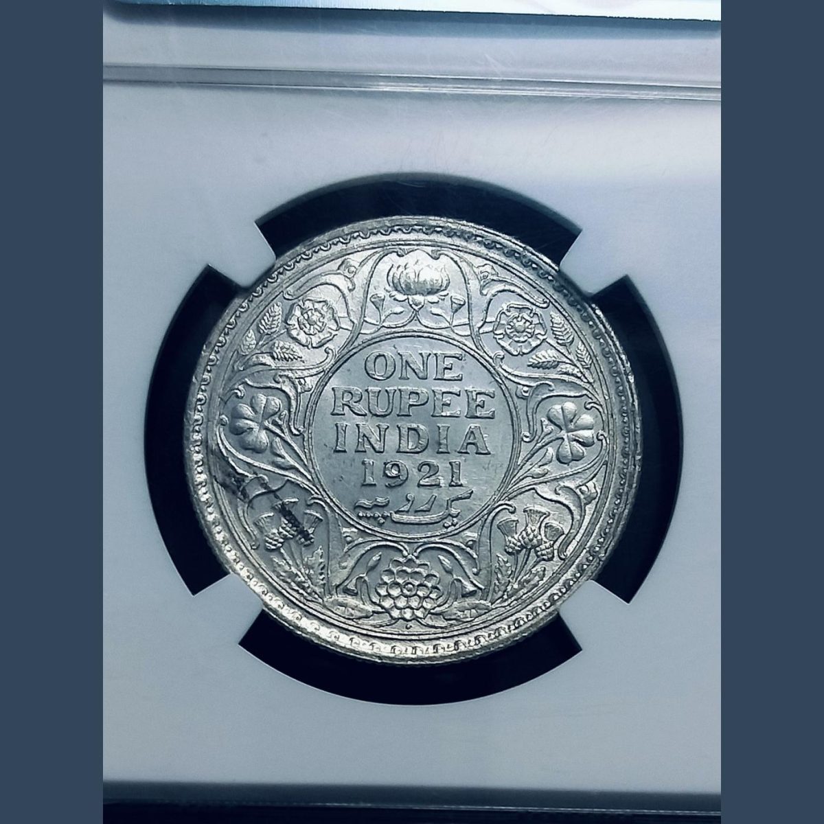 GEORGE V KING 1921 One Rupee NGC GRADED UNC DETAILS - Image 2