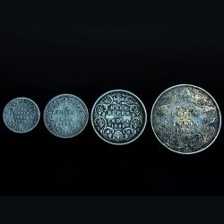 Two Anna,1/4,Half and One Rupee 1886 Victoria Empress RARE Set Of 4 Coins
