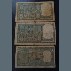 Alternative view of 5₹ NOTES 3 different signature. Very beautiful condition Rare notes 1 H. V. R. LENGER. 6 DEER