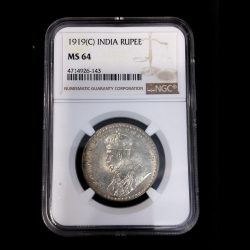 Alternative view of ONE RUPEE 1919 GEORGE V KING EMPEROR NGC GRADED MS 64