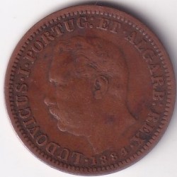 Portuguese India 1/4 Tanga 1884 Luiz I Copper Coin Very Fine Condition