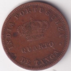 Alternative view of Portuguese India 1/4 Tanga 1884 Luiz I Copper Coin Very Fine Condition