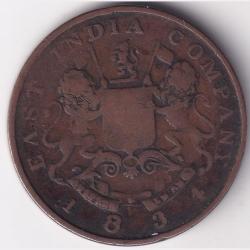 East India Company 1834 Half Anna "Small Letter" Calcutta Mint Copper Coin Rare #3