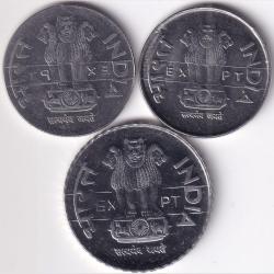 Alternative view of India 1 Rupee & 2 Rupees 2010 Bombay,Calcutta,Hyderabad Mint Steel Three EXPT Unc Coins Set Rare