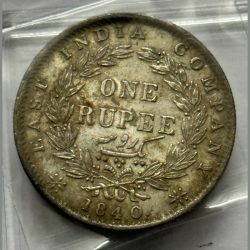 Alternative view of British India Victoria One Rupee 1840 Indian Head Silver Coin 35 Berries RARE