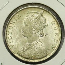 British India Victoria One Rupee 1862 3 Straight dot Silver Coin UNC