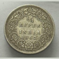 Alternative view of British India 1/4 Rupee 1862 Silver Coin RARE