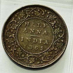 Alternative view of British India Victoria Half Anna 1862 Copper Coin RARE