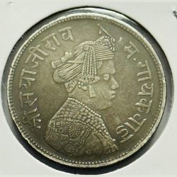 Princely States Sayaji Rao Gaekwad Baroda Broad FLAN Silver One Rupee Coin RARE HIGH GRADE