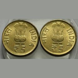 Alternative view of 5 Rs Biju Patnaik Birth Centenary Coin GOLDEN Coin High Grade UNC RARE