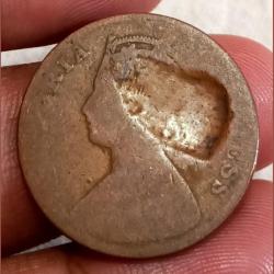 British India One Quarter Anna 1900 Victoria Empress Massive STRUCK THROUGH Error ***VERY RARE*** Used Condition.