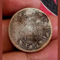 British India One Quarter Anna KEY DATE 1909 Edward-VII ***VERY RARE*** Used Condition.