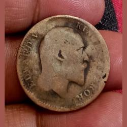 Alternative view of British India One Quarter Anna KEY DATE 1909 Edward-VII ***VERY RARE*** Used Condition.