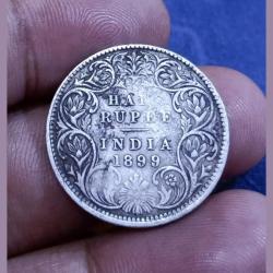 British India Silver 1/2 Rupee Year 1899 QUEEN VICTORIA EMPRESS in Collectable Grade with Detailings.