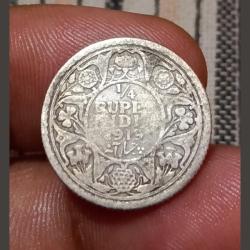 British India Silver 1/4 Rupee 1919 King GEORGE-V in Collectable Grade.