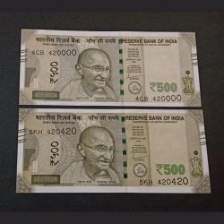 500 Rupees New Issue FANCY Numbers 420-420 and 420-000 FRAUDSTERS Numbers Set 2 Notes. UNC Conditions.