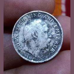 Alternative view of British India Silver 1/4 Rupee 1906 King EDWARD-VII **SCARE** Used Condition.