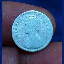 Alternative view of British India Silver 2 Anna's KEY Date 1875 QUEEN VICTORIA **VERY RARE** Collectable Grade.