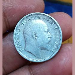 Alternative view of British India Silver 1/2 Rupee Year 1910 King EDWARD-VII **VERY SCARE** Collectable Grade.