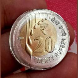 Alternative view of 20 Rupees New Issue Major BROAD STRUCK Error Big Size Misprint Rare UNC Grade
