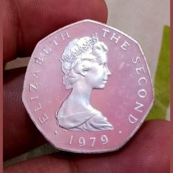 Alternative view of ISLE OF MAN Silver 50 CENTS Year 1979 Queen ELIZABETH-II SILVER PROOF COIN Broken Set **RARE** Untouched Uncirculated Grade.